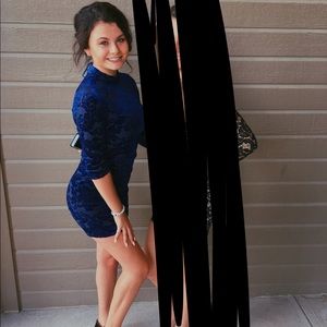 Blue velvet half sleeve dress